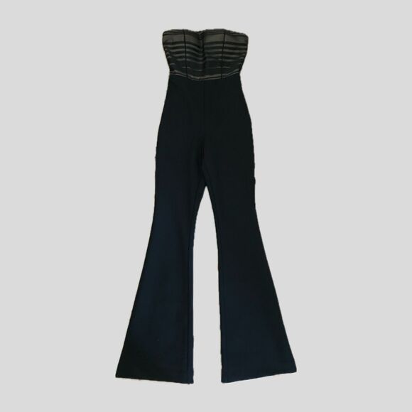 Misha Collection Black Strapless Mackenzie Flared Leg Jumpsuit NWOT - Picture 2 of 8